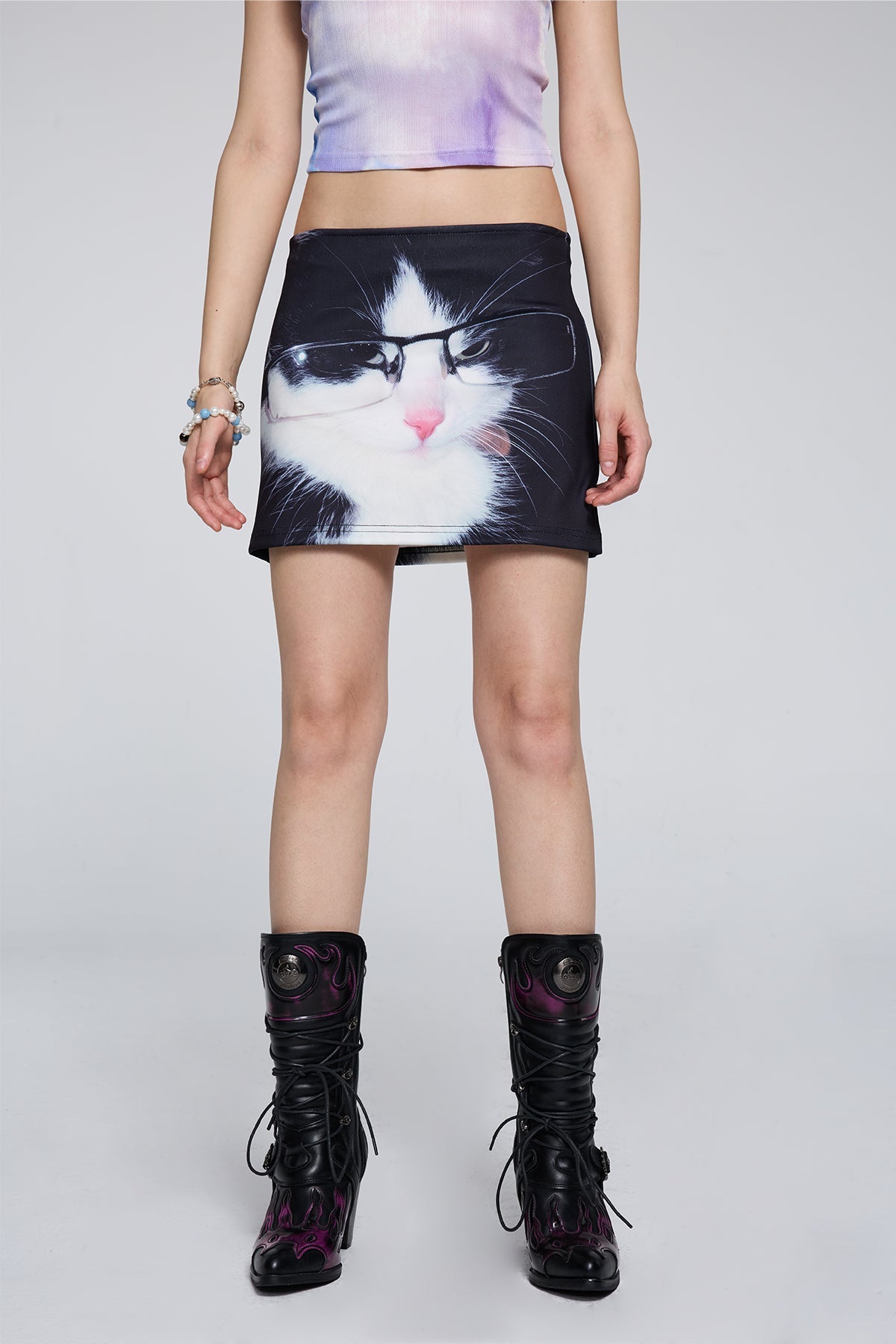 Wave Clarity Cat Print Skirt