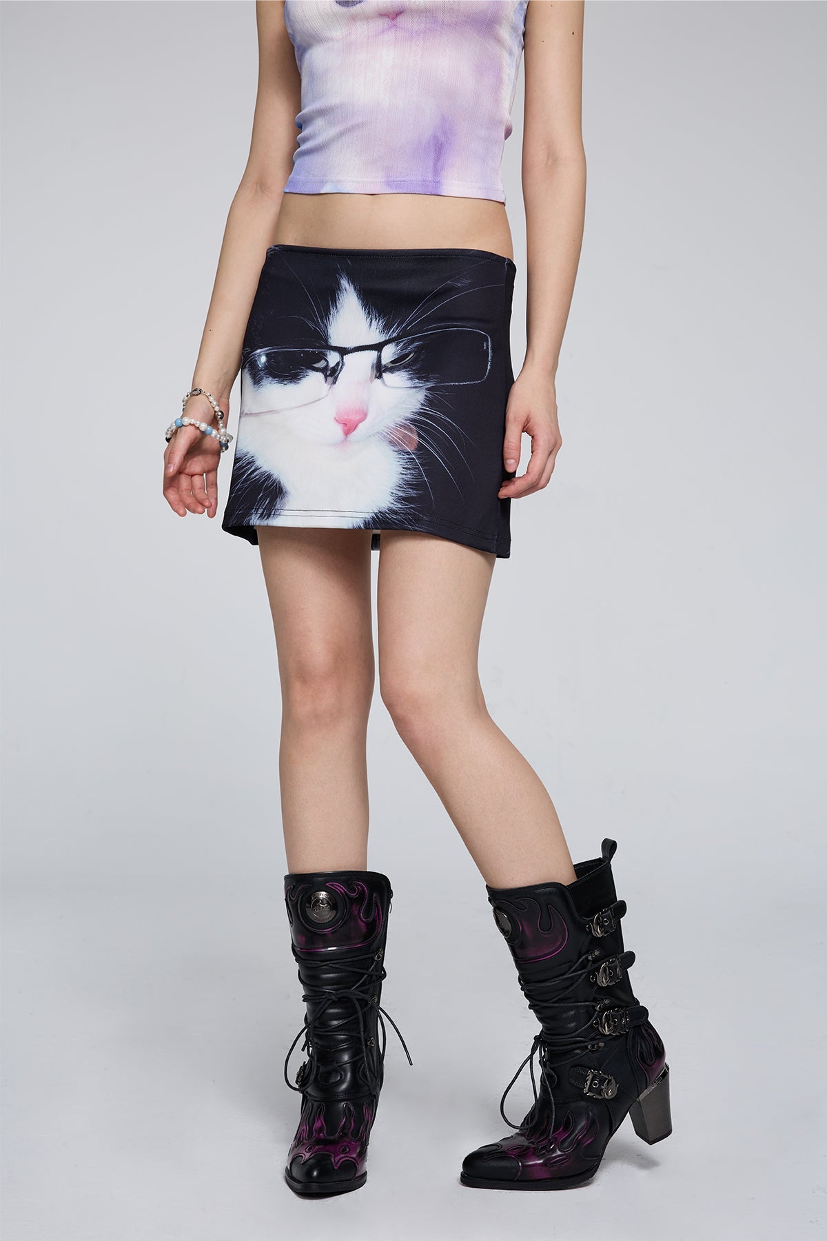 Wave Clarity Cat Print Skirt