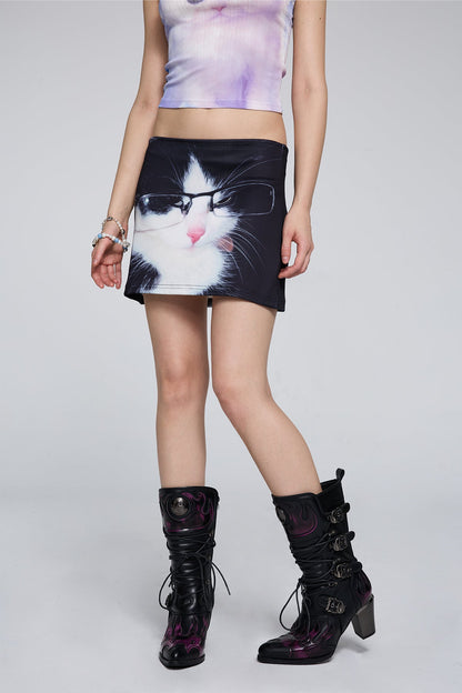 Wave Clarity Cat Print Skirt