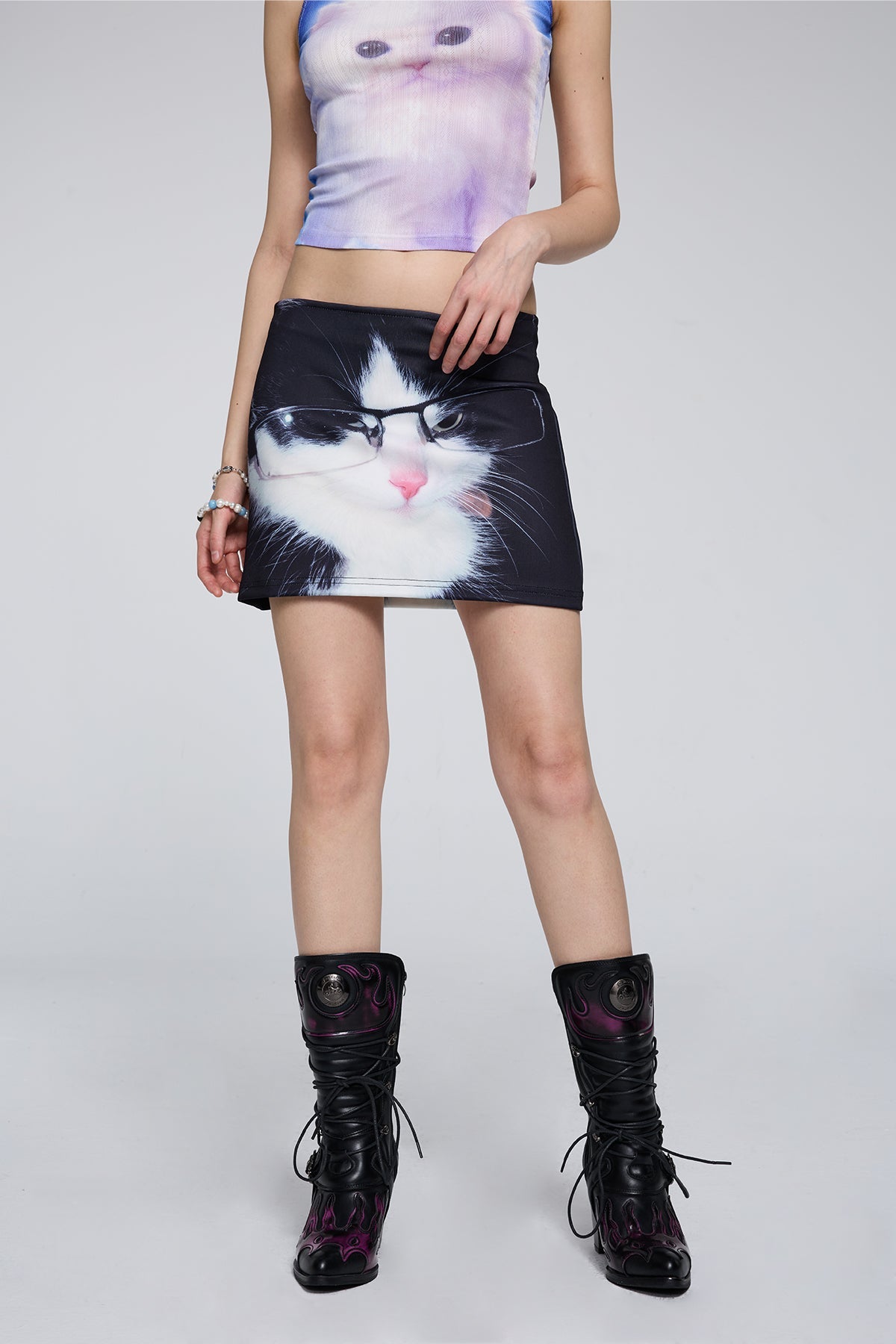 Wave Clarity Cat Print Skirt