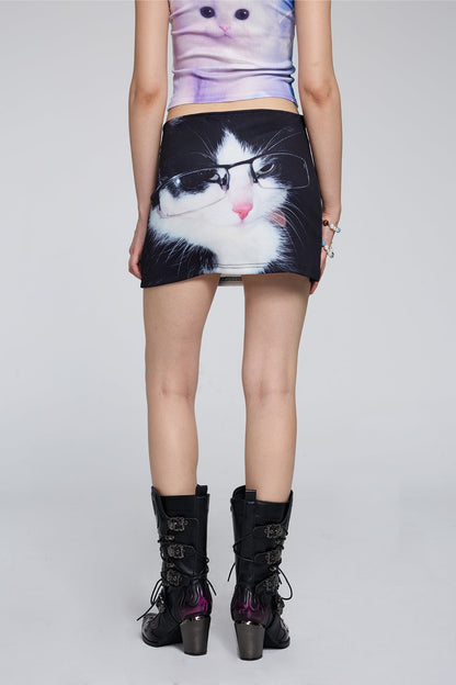 Wave Clarity Cat Print Skirt