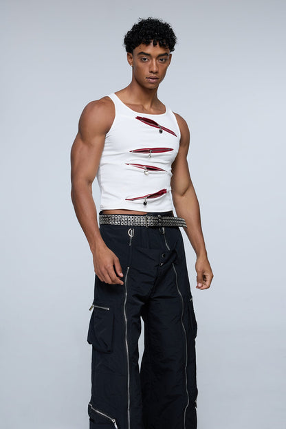 Wavy Thread Zipper Cutout Tank Top