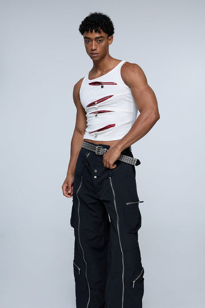 Wavy Thread Zipper Cutout Tank Top