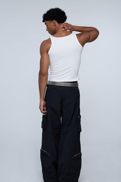 Wavy Thread Zipper Cutout Tank Top
