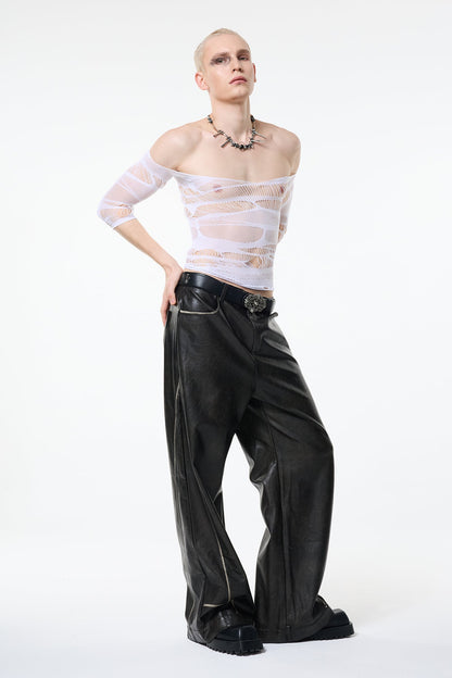 Wet Glimmer Off Shoulder Fishnet Top