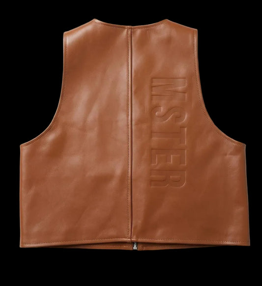 Tan Cropped Leather Bartender's (Barman's) Vest
