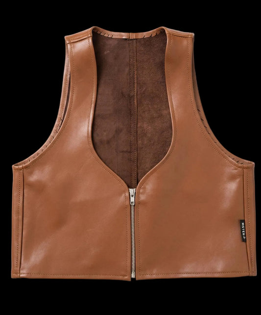 Tan Cropped Leather Bartender's (Barman's) Vest