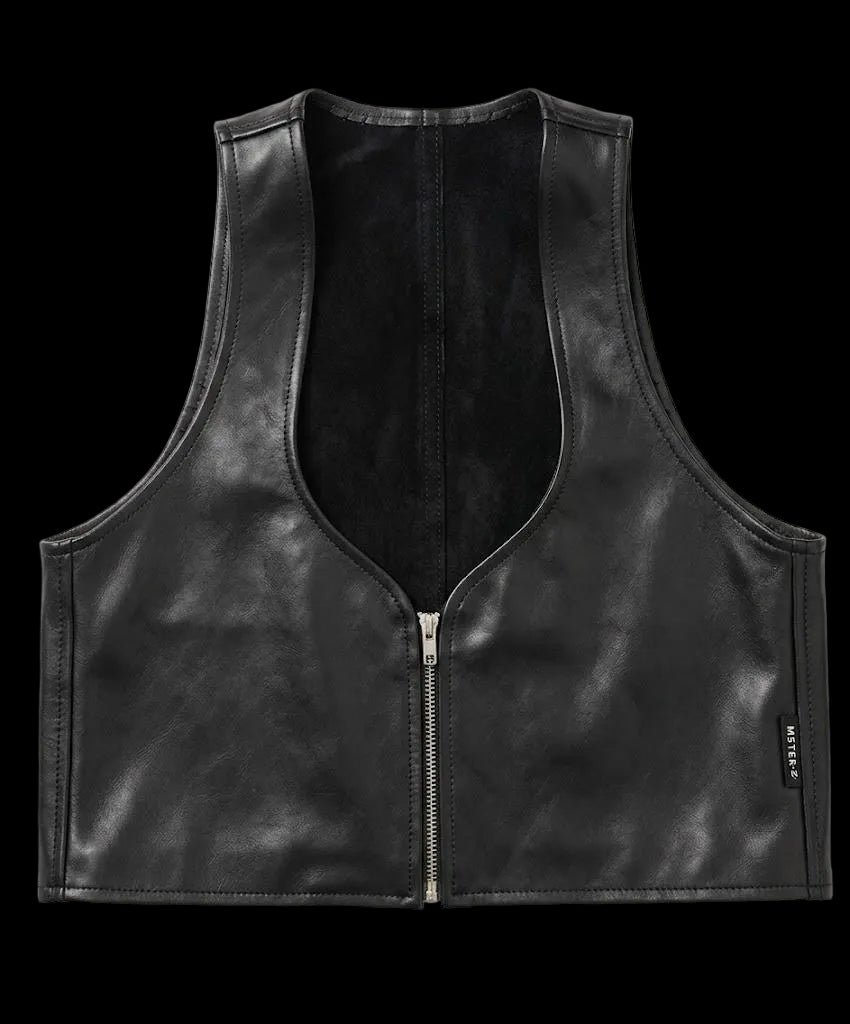 Black Cropped Leather Bartender's (Barman's) Vest