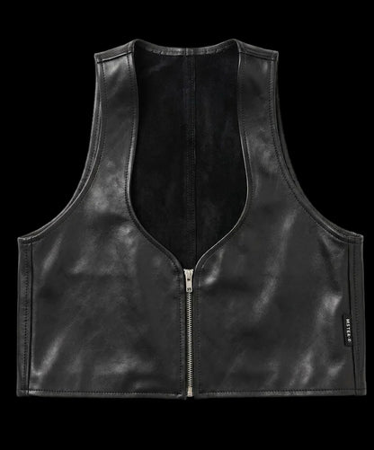 Black Cropped Leather Bartender's (Barman's) Vest