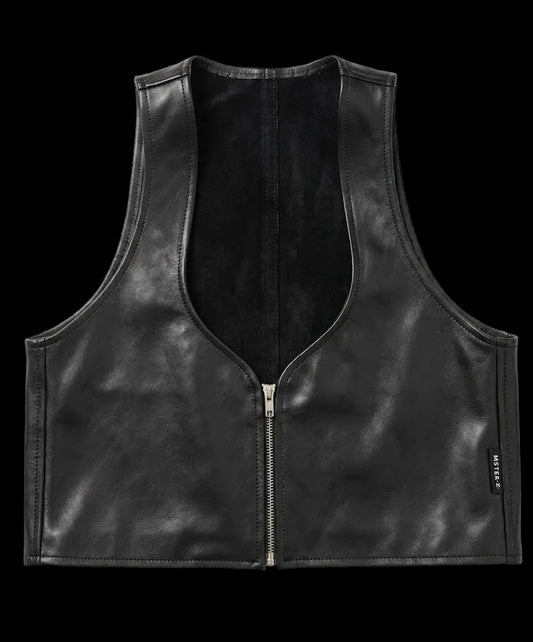 Black Cropped Leather Bartender's (Barman's) Vest