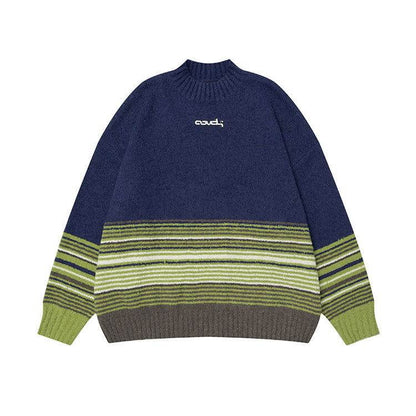 Winter Color-Block Knit Sweater with Embroidery – Cozy and Warm