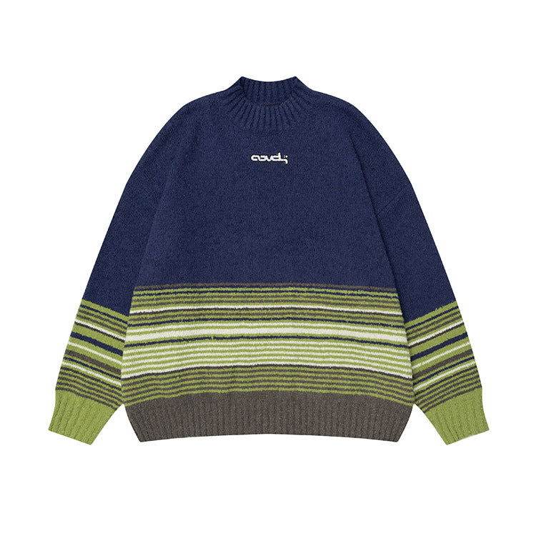 Winter Color-Block Knit Sweater with Embroidery – Cozy and Warm