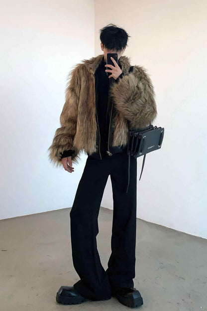 Winter Fashionable PU Leather Jacket for Men with Faux Fur, Reversible Design