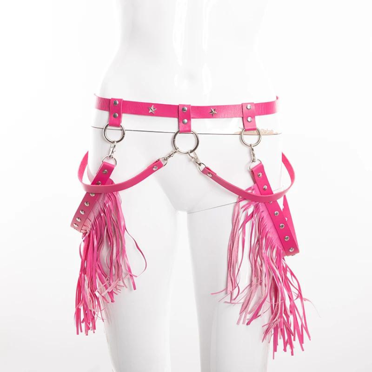 Women's Gothic Punk Pentagram Garter Set with Tassel Bra Harness