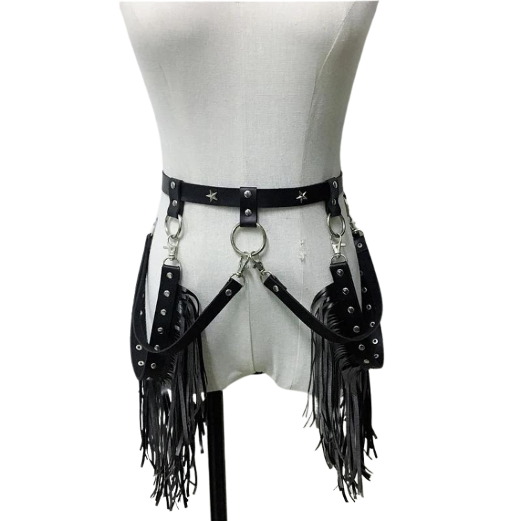 Women's Gothic Punk Pentagram Garter Set with Tassel Bra Harness