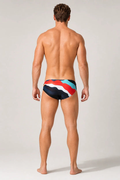 Men's Quick-Dry Printed Swim Briefs with Drawstring