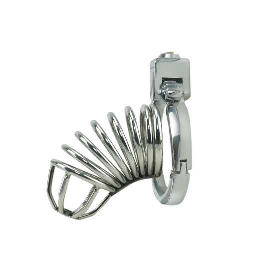 Lightweight Metal Chastity Cage – Steel Ring-Style Front, 40–63mm Adjustable Alloy Ring, Built-in Lock