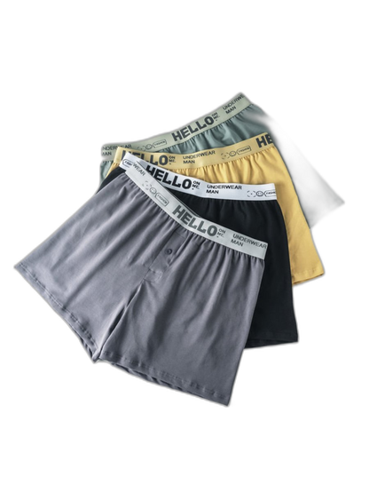 2 Pack Men’s Woven Cotton Boxer Shorts With Button Fly