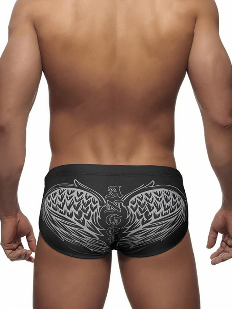 Men's Gothic Angel Wings Print Swim Briefs