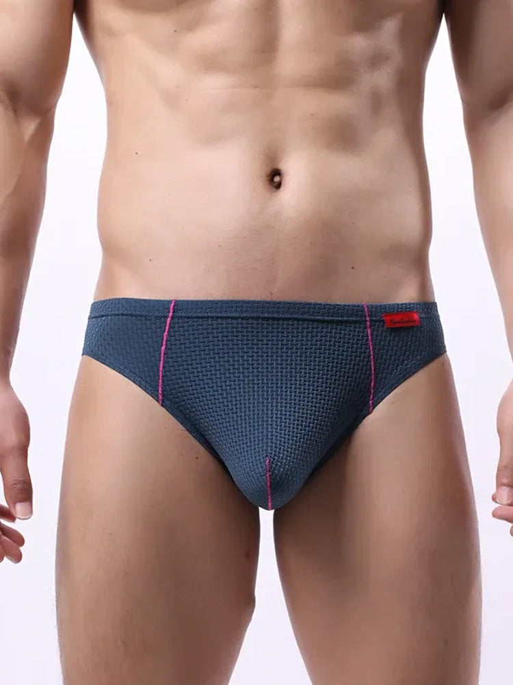 3 Pack Men's Nylon Plaid Lift Hip Briefs Triangle Briefs