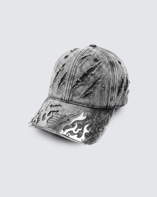KIIKIO-Post-Apocalyptic Flame Metal Denim Cap