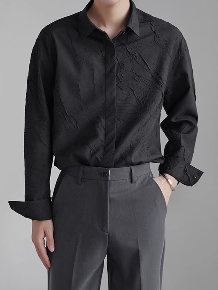 Men's French Loose Casual Commuter Jacquard Shirt