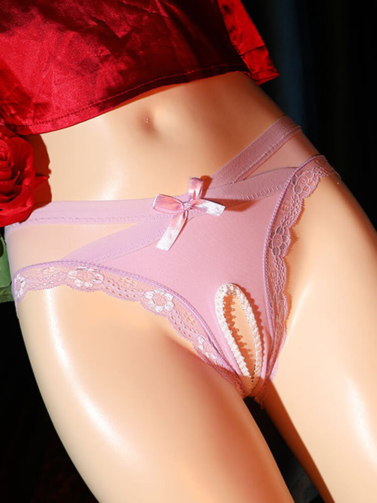 Sexy Transparent Low-waist Lace Open-crotch Briefs