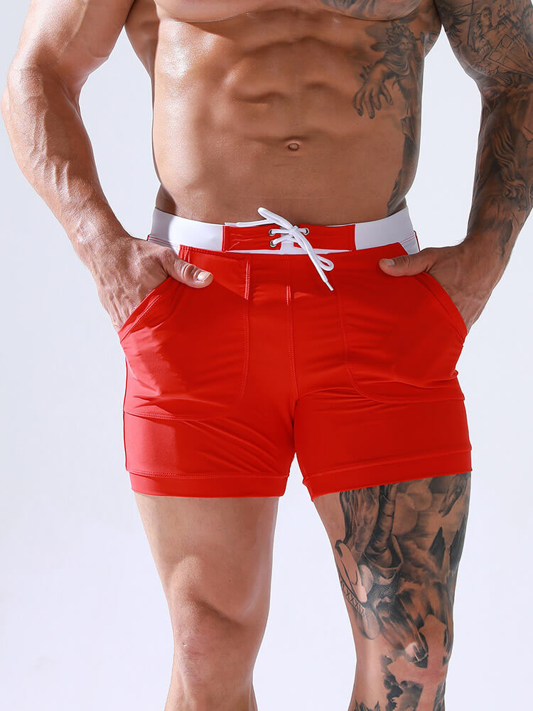 Men's Lace-Up Beach Pocket Swim Boxer Briefs