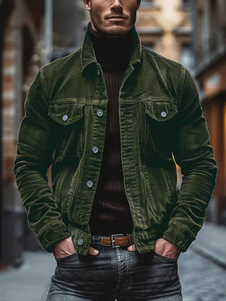 Men's Fashion Corduroy Long-Sleeved Lapel Jacket