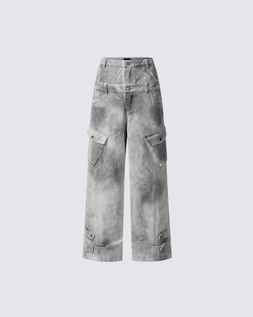 KIIKIO Retro Washed Distressed Double-Waist Wide-Leg Pants