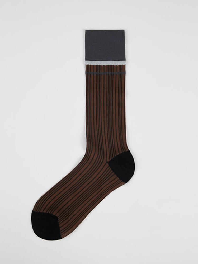 Men's Retro Color Block Thin Striped Calf Socks