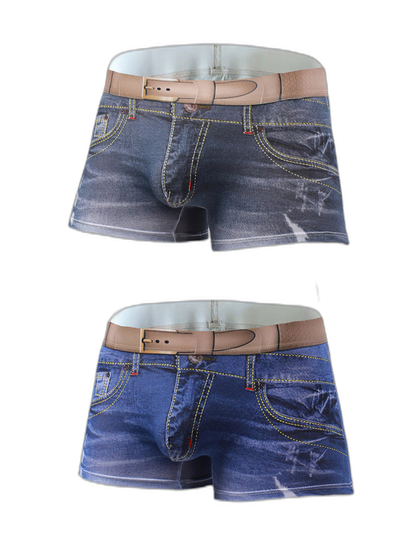 2 Pack Men's Denim Printed Cotton Boxer Briefs
