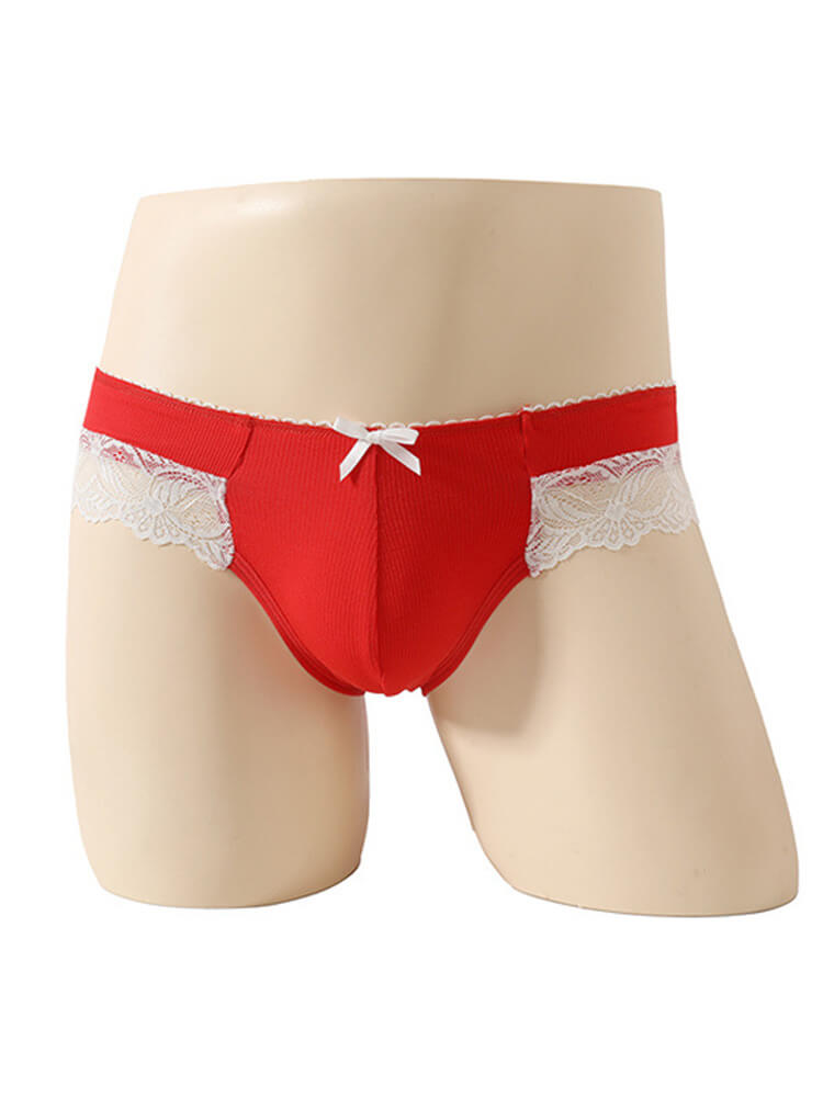 Men's Sexy Lace-Trimmed Bow Breathable Briefs