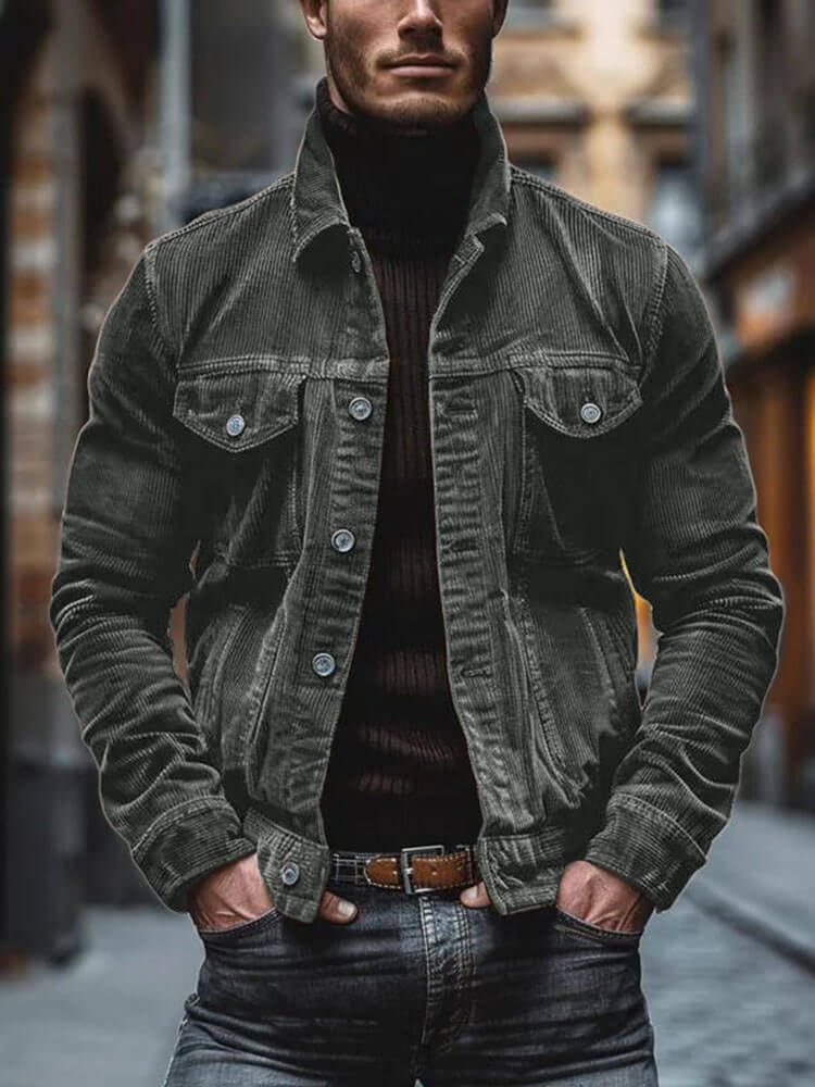 Men's Fashion Corduroy Long-Sleeved Lapel Jacket