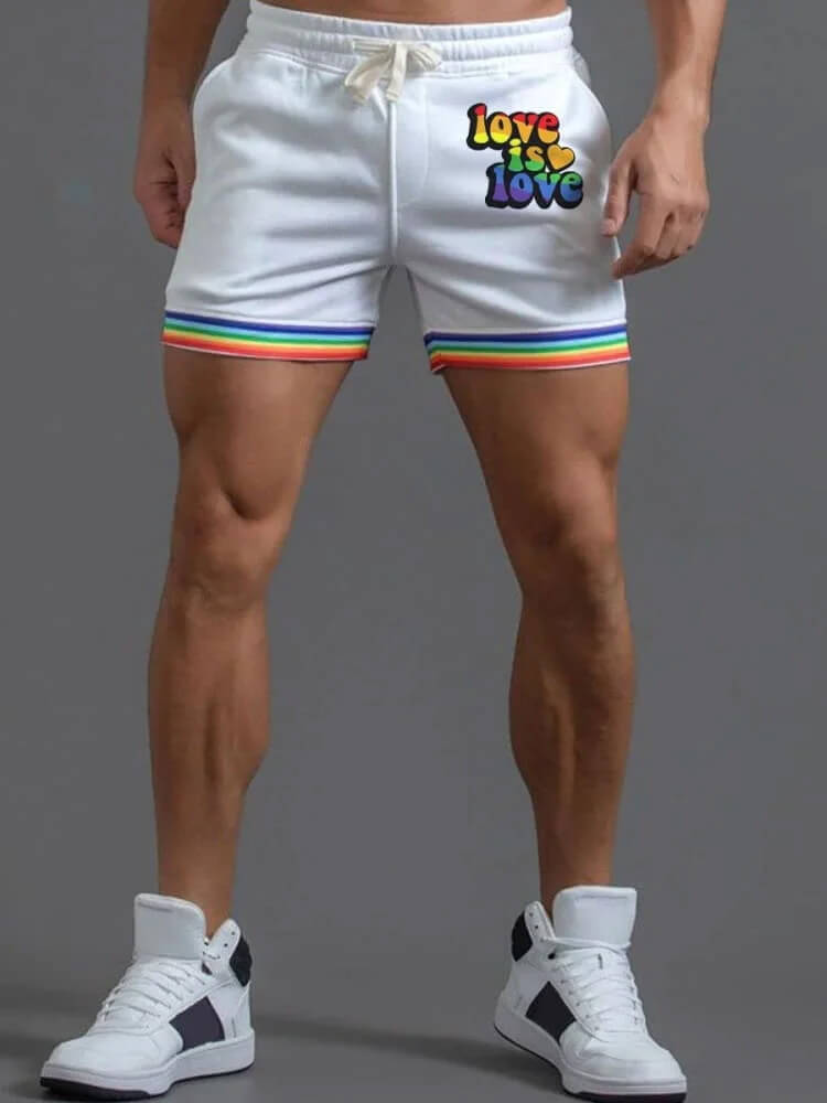 Men's Love Is Love Rainbow Striped Casual Shorts