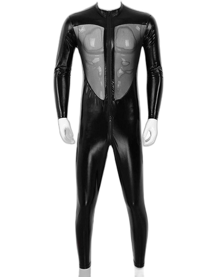 PVC Leather Mesh Kink Bodysuit