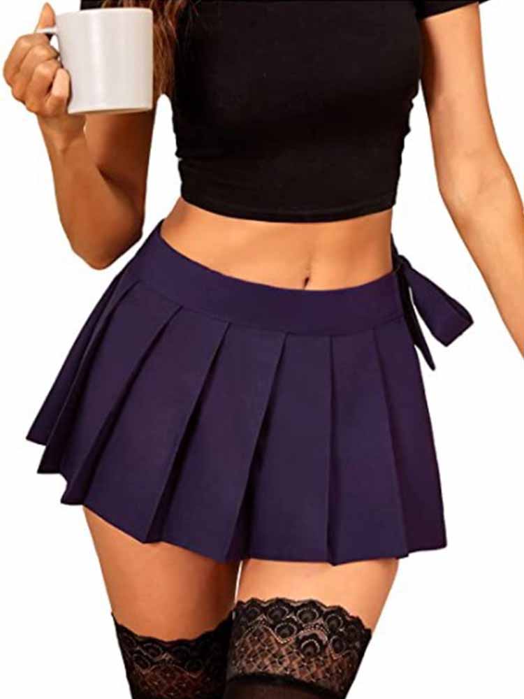 Solid Color Role-playing Pleated Mini Skirt