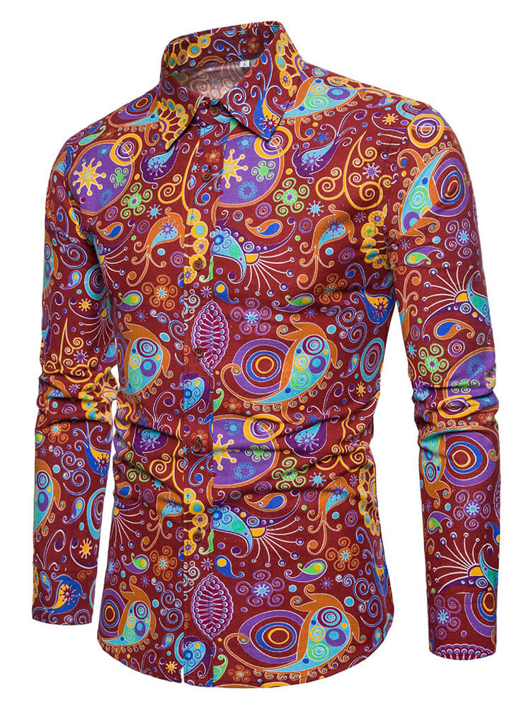Men's Floral Patterns Printed Long-Sleeve Shirt 