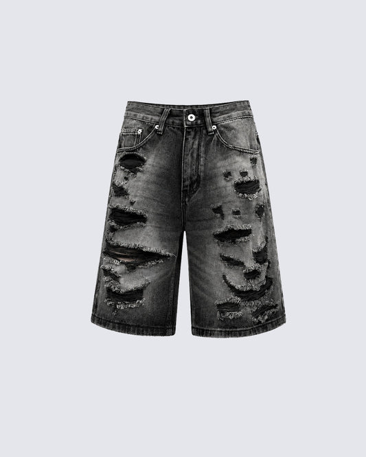 Vintage Distressed Ripped Denim Shorts