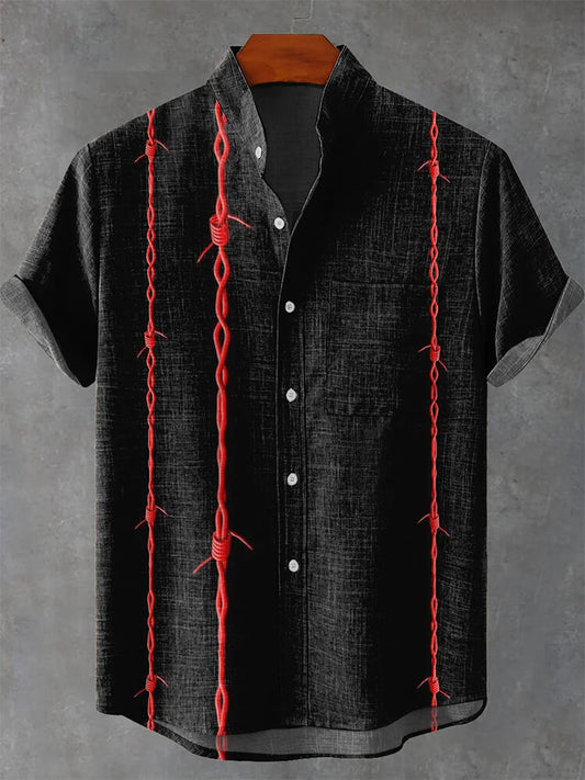 Men's Red Iron Wire Pattern Short Sleeve Shirt