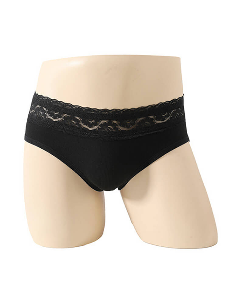 Men's Sexy Mid-Waist Lace-Trimmed Seamless Briefs