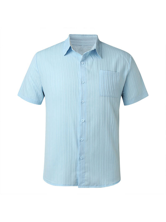 Men's Loose Textured Solid Short-Sleeve Shirt