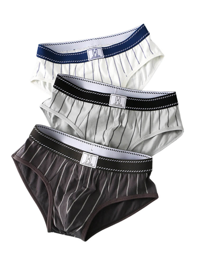 Men's Vertical Stripe Breathable Cotton Briefs