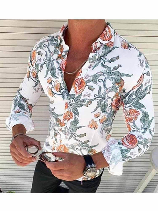 Men's Casual Sunflower Print Collared Holiday Shirt