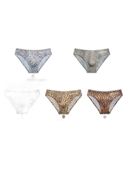 3 Pack ALLMIX Men's 3D Pouch Sexy Leopard Print Ice Silk Briefs