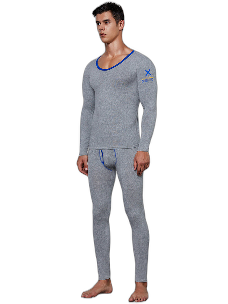 Men's Splicing Lines Cotton Thermal Underwear Set