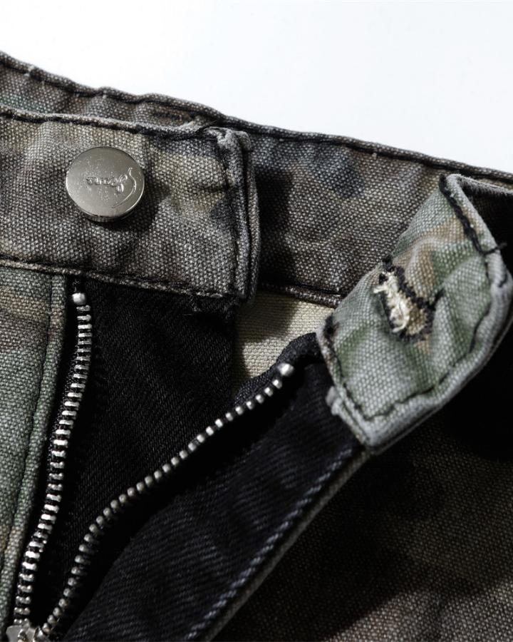 Punk Camouflage Patchwork Ripped Flared Jeans