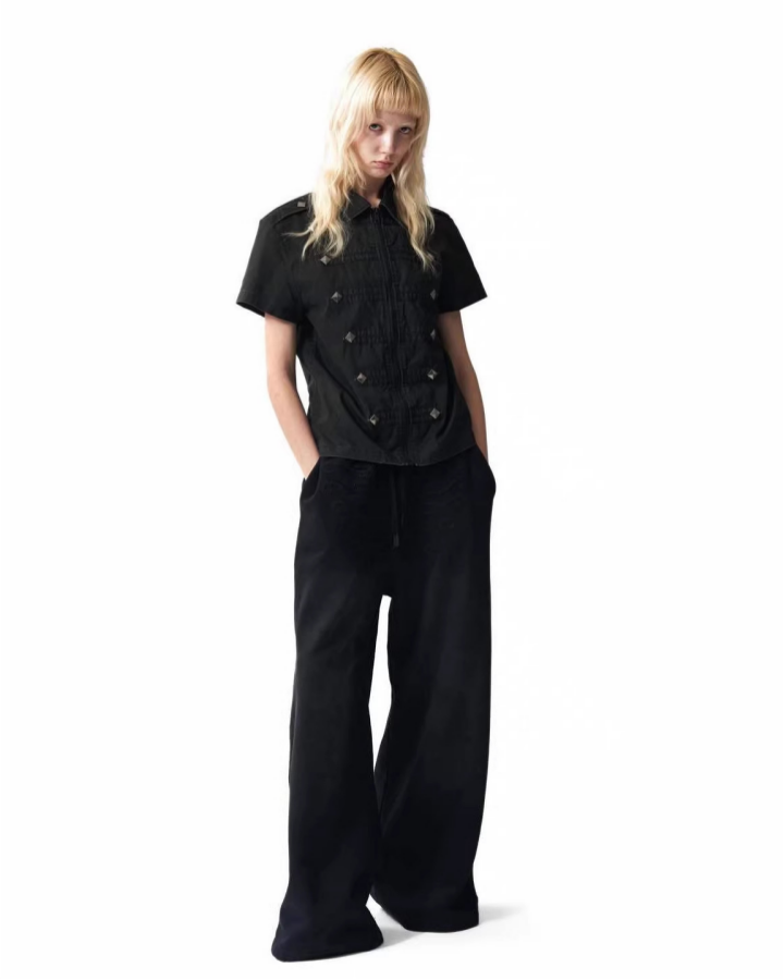 KIIKIO Retro Rhinestone Lapel Zipper Tee