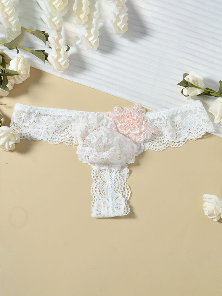 Men's Lace Trim Floral Sexy Seamless Thong