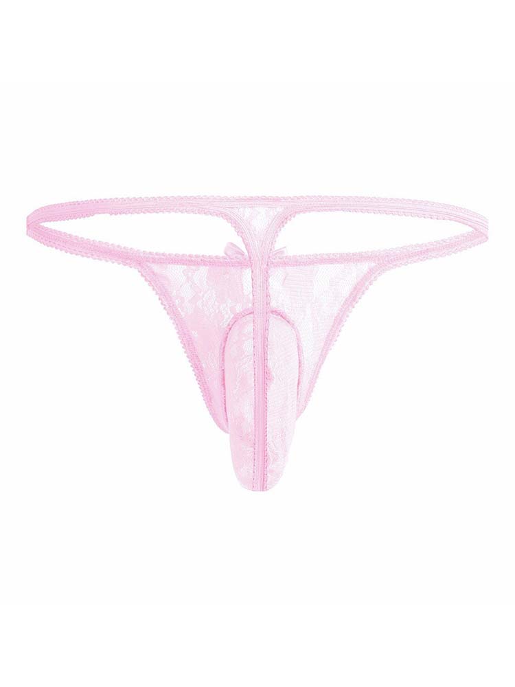 Sexy Bow Lace Solid Color Thong